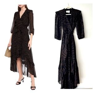 Ba&sh Selena Ruffle Georgette Wrap Zebra Print Dress T1 Small